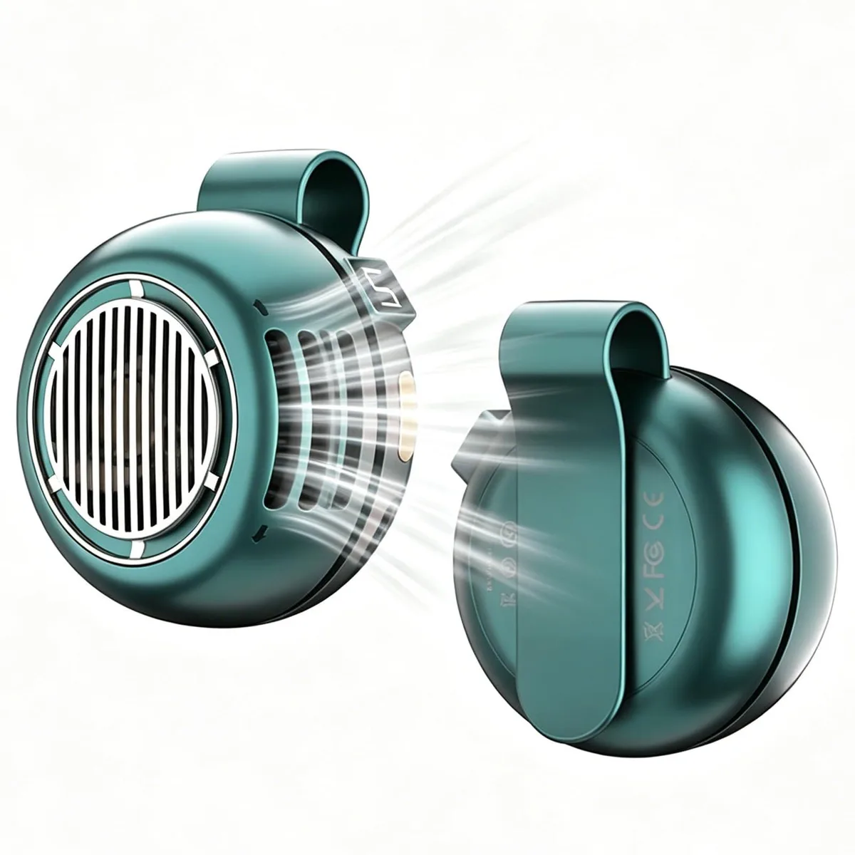  FS-2026-NEW outdoor fan clip on 5 speed LED display 360° rotatable USB rechargeable green — product photo