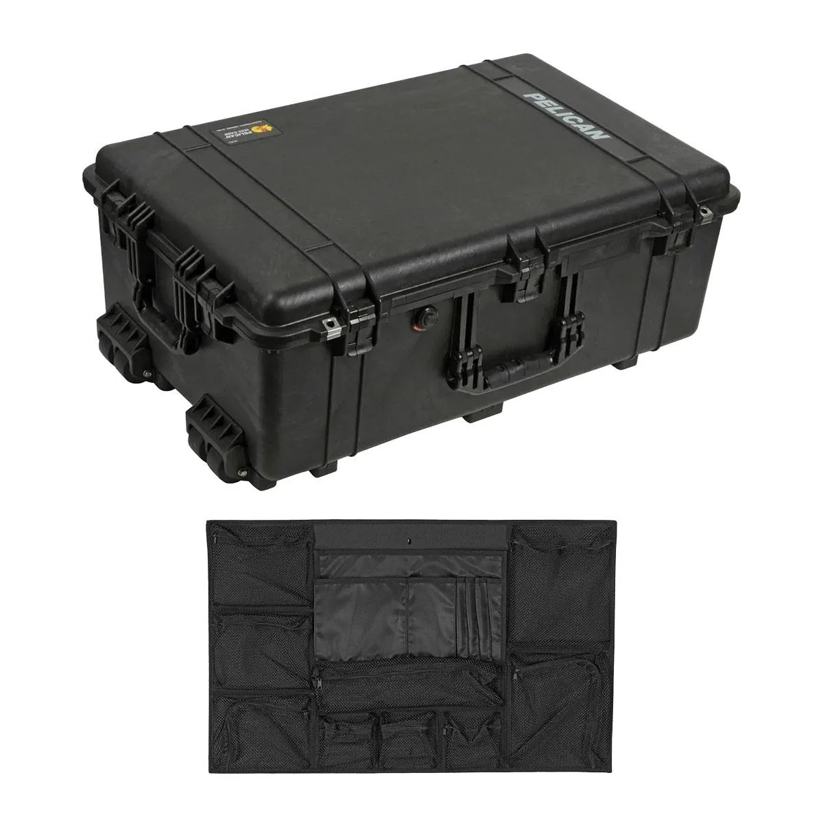 Pelican Products, Inc. Pelican Products, Inc. 1650 Watertight Wheeled Hard Case with Foam Insert Black and 1659 Lid Organizer — product photo