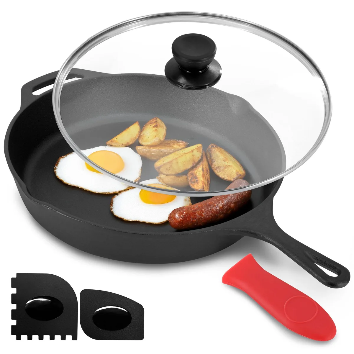 MegaChef MegaChef 510121253M 12 Inch Cast Iron Skillet with Glass Lid — product photo