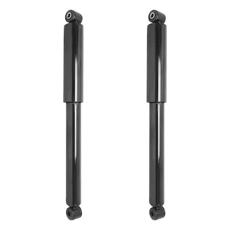 Cardboard box containing two silver rear shock absorbers with black dust boots, new condition