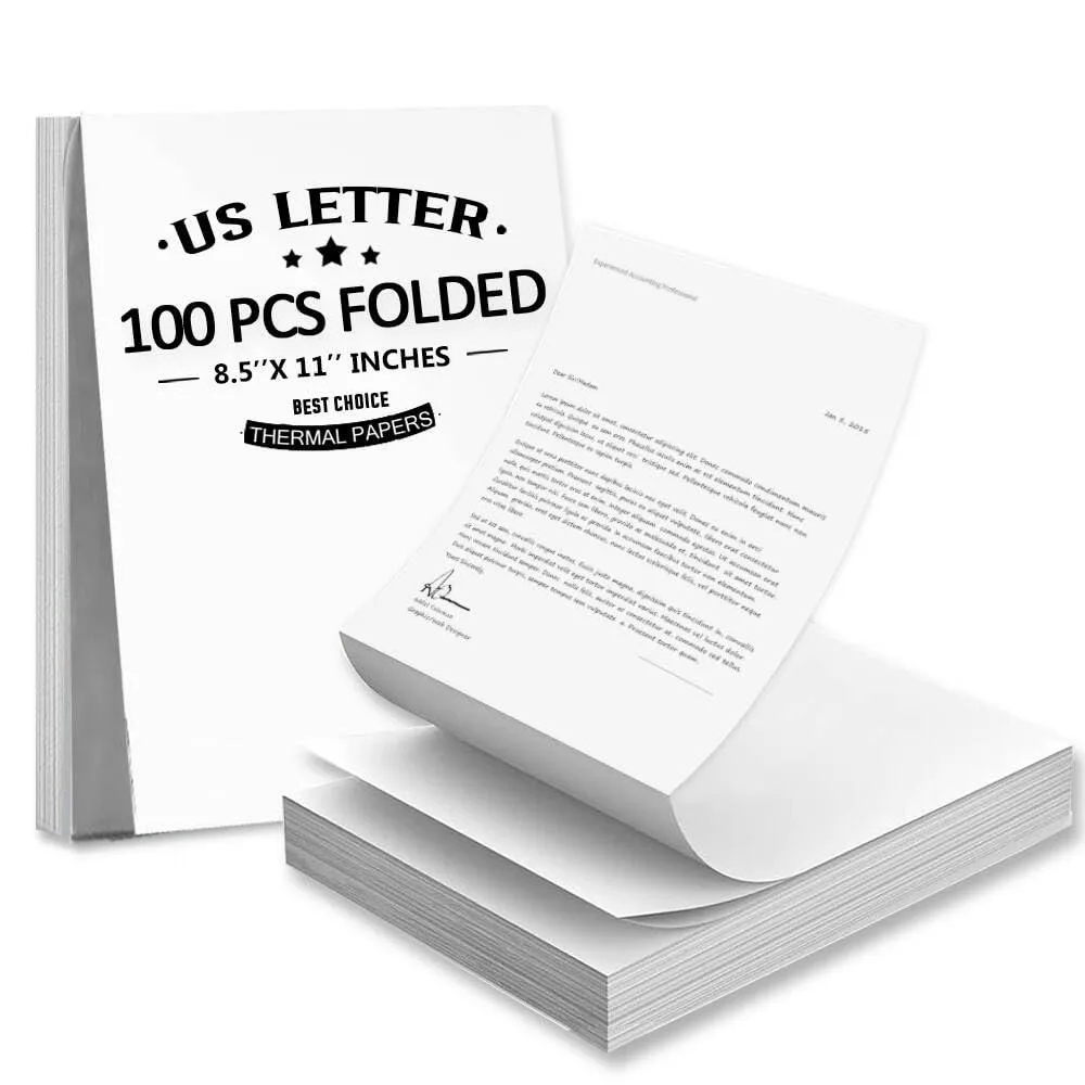  UPSIME Fanfold Thermal Paper 8.5 x 11 Inch 100 Sheets White — product photo