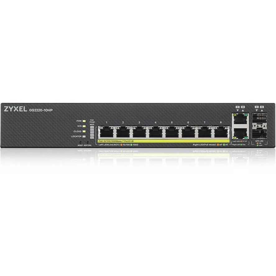 ZyXEL ZyXEL GS222010HP 8-port Gigabit PoE+ network switch 180W 2 SFP — product photo