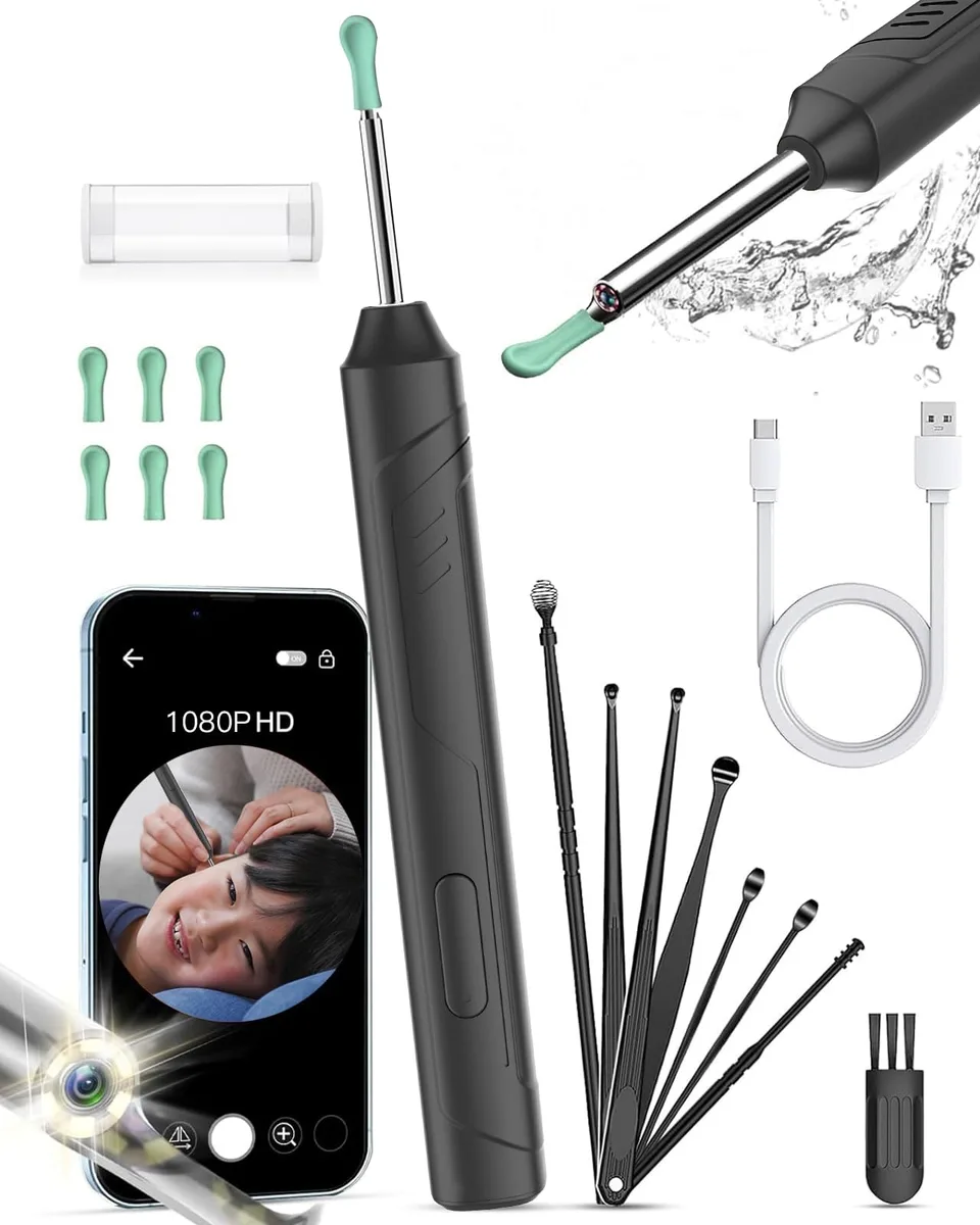 Slim black otoscope with 3.5 mm lens and WiFi antenna