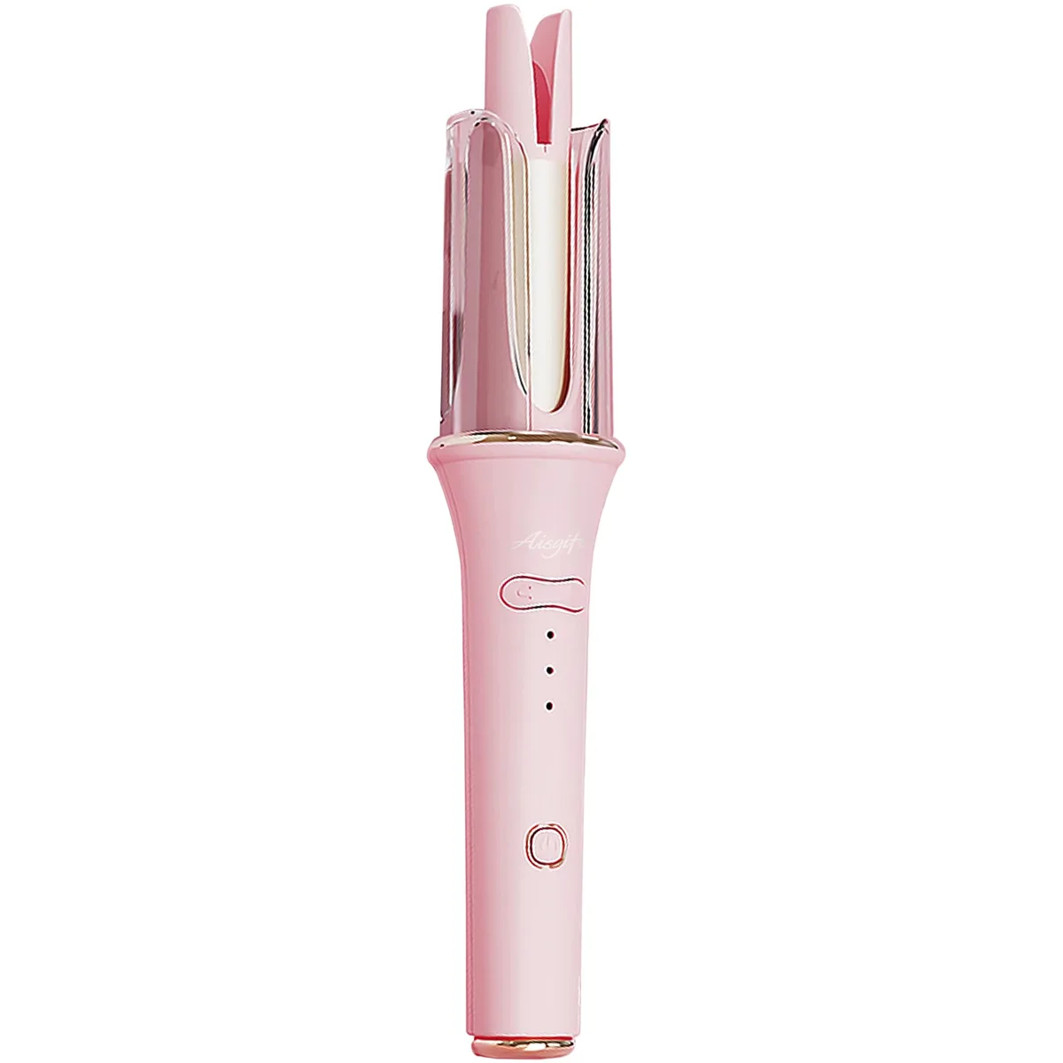 Cylindrical white hair curler with ceramic barrel, digital controls, 13.58 in long