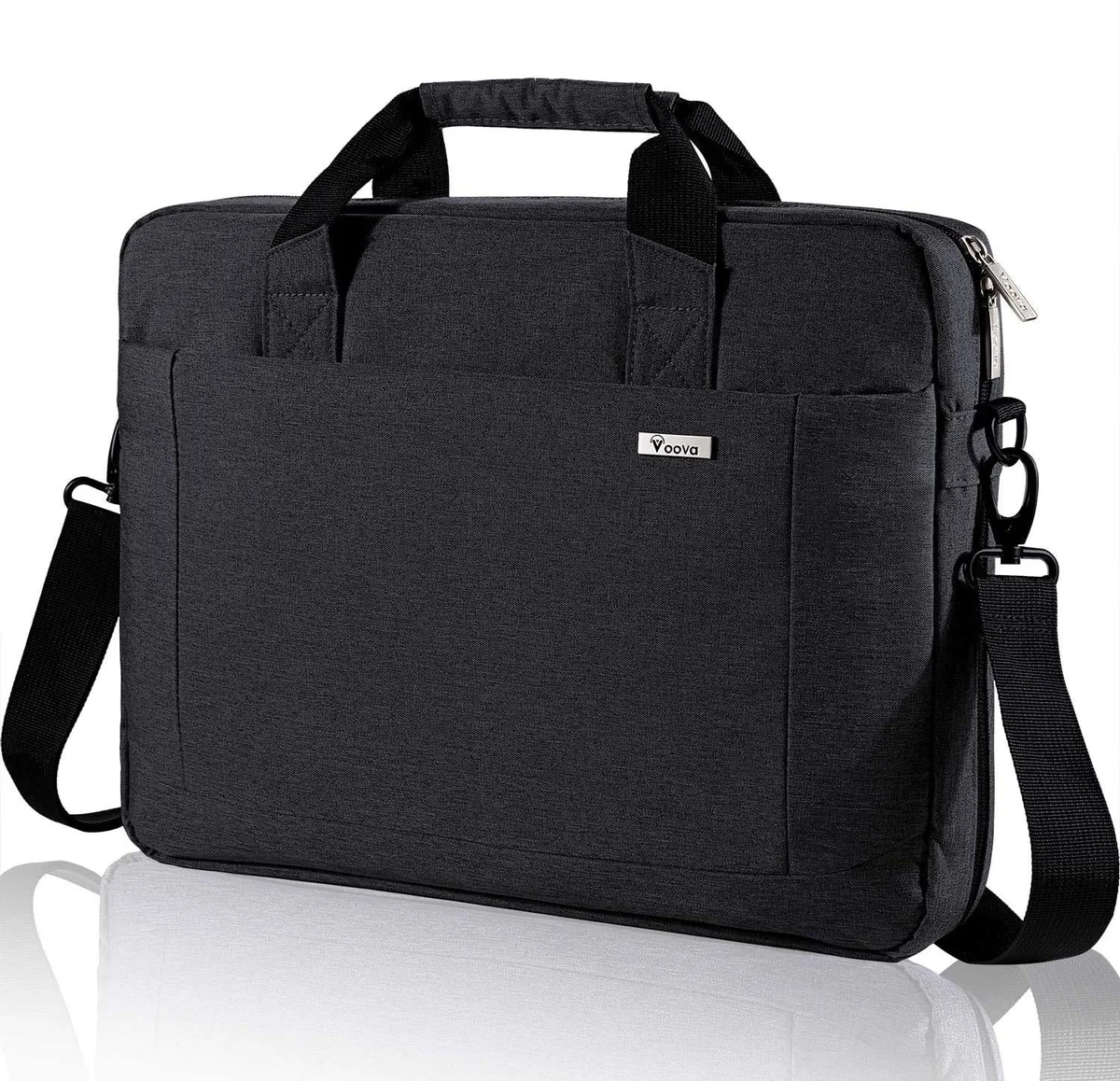 Black expandable laptop briefcase with shoulder strap and padded 17.3 inch compartment