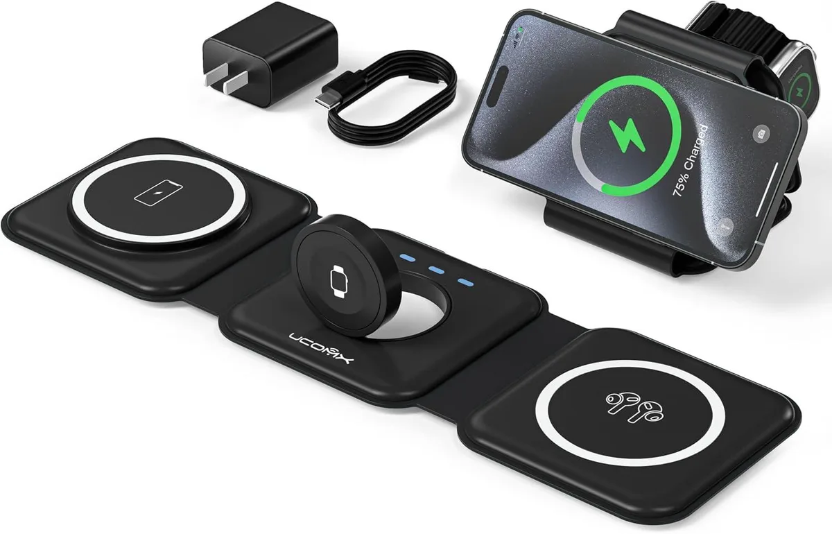Aluratek Aluratek 3-in-1 Foldable Wireless Charger 35% Faster iPhone 16 15 14 13 12 — product photo