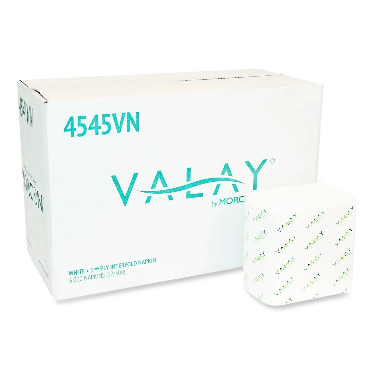 Morcon Paper Morcon Paper Valay Interfolded Napkins 1-Ply White 6.5 x 8.25 6000/Carton 4545VN — product photo