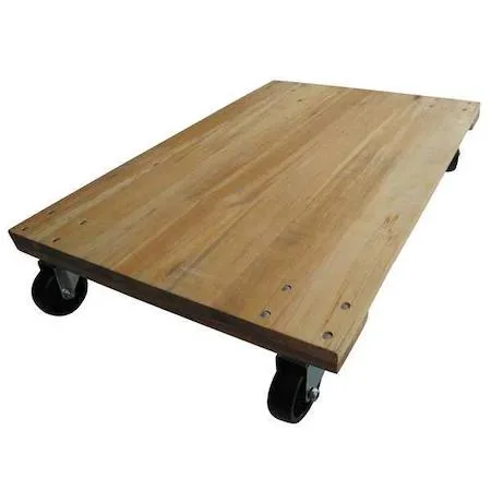 Wooden platform dolly on four swivel casters, brown finish