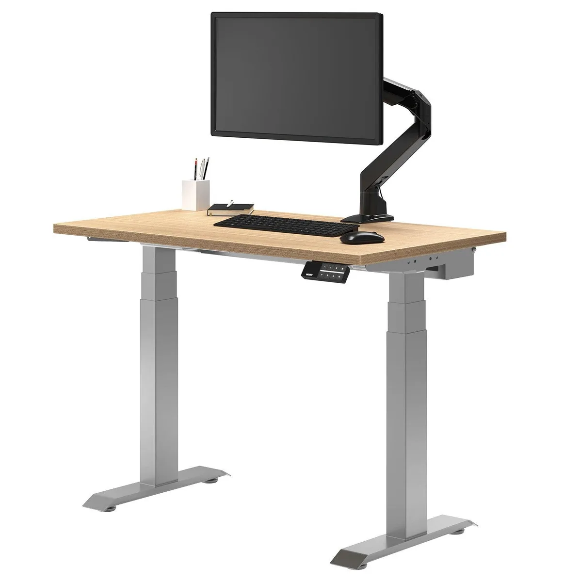 Desky Desky Dual Mini Sit Stand Desk Sublime Teak Grey 32 x 20 in with Grommets — product photo
