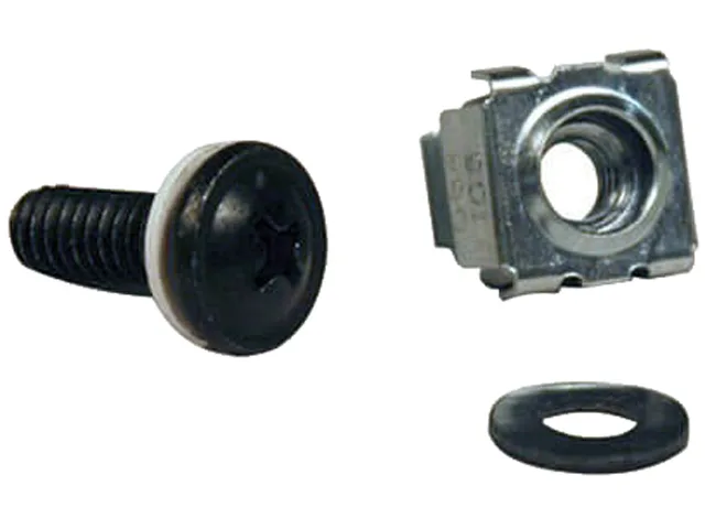 Black cage nut kit with fifty M6 nuts and bolts for square hole racks