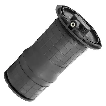 Black cylindrical rubber air spring with metal end caps