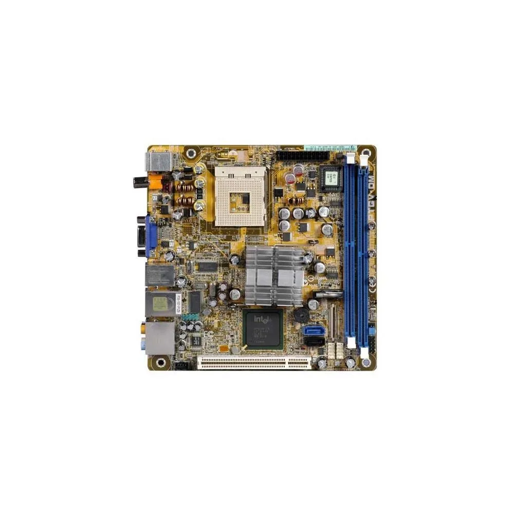 Green rectangular motherboard with silver components and connectors