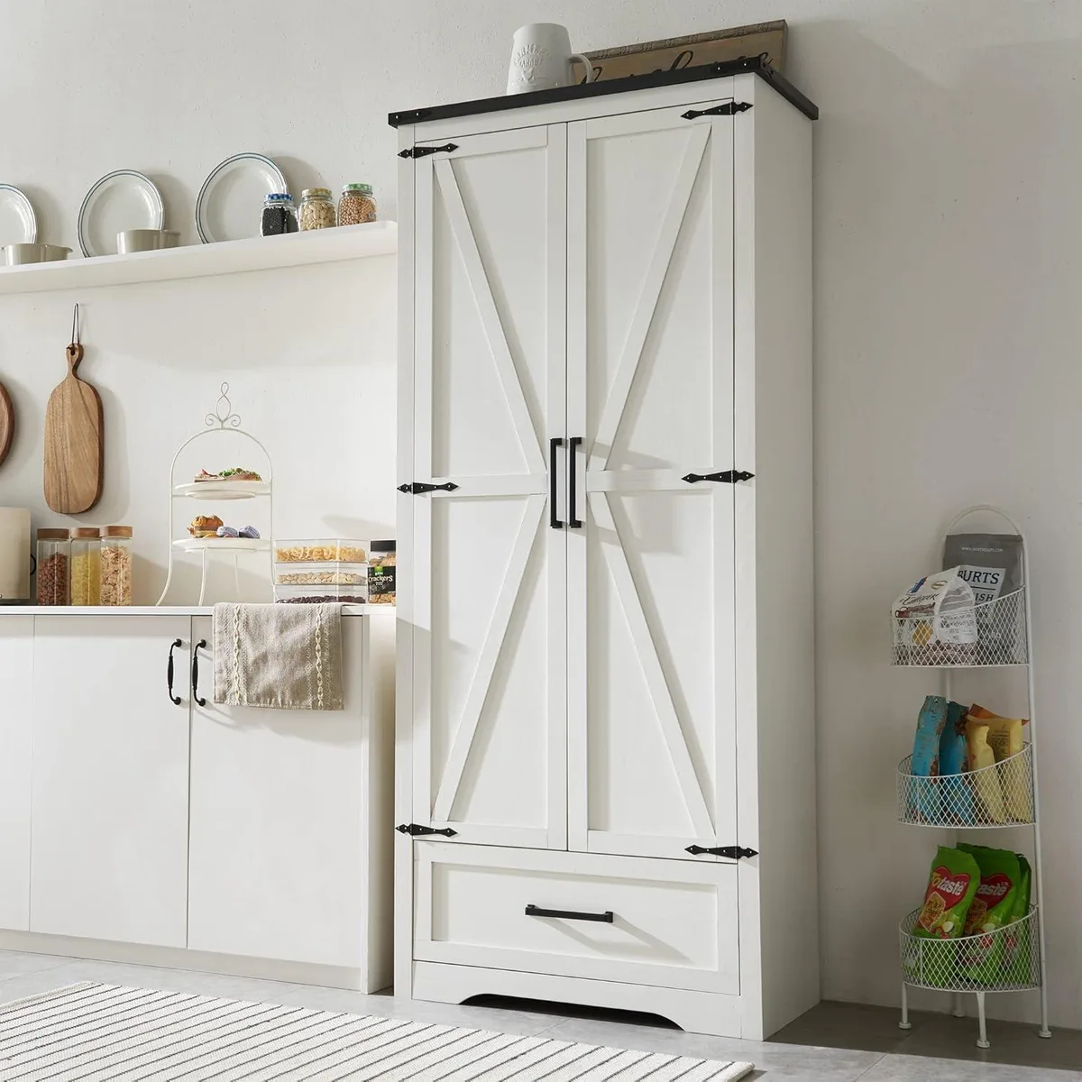 BFKK BFKK 72" Farmhouse Pantry Cabinet Antique White — product photo