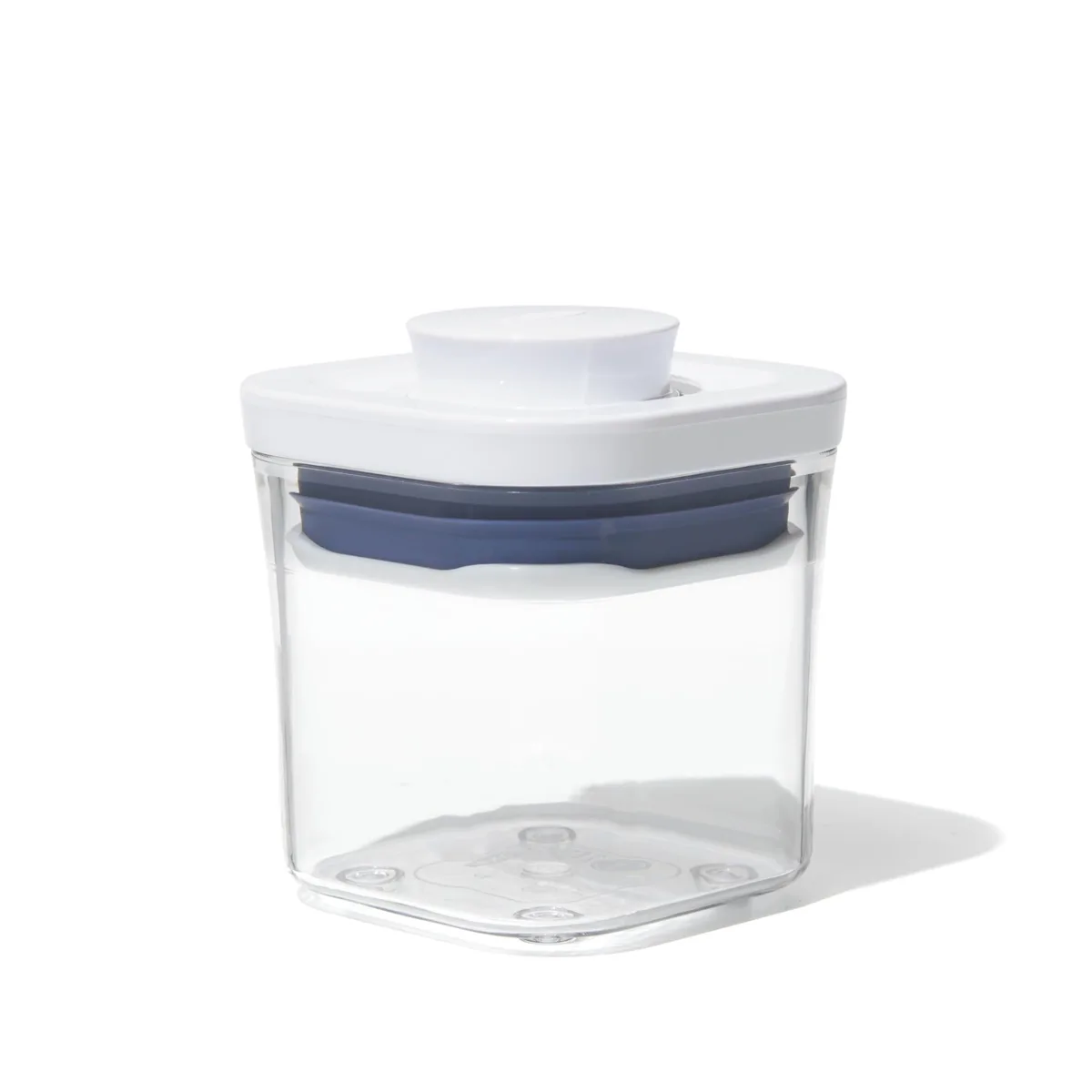 Red mini square airtight food storage container with push-button lid .2 Qt