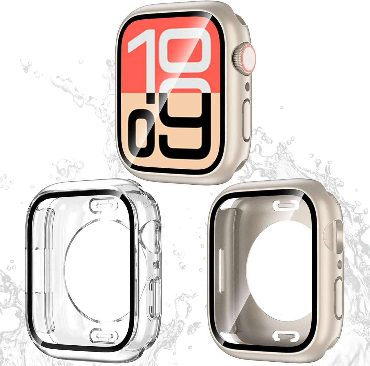 ETEIZU ETEIZU 2 Pack Waterproof Case with Screen Protector for Watch Series 9 8 7 41mm Starlight Clear — product photo