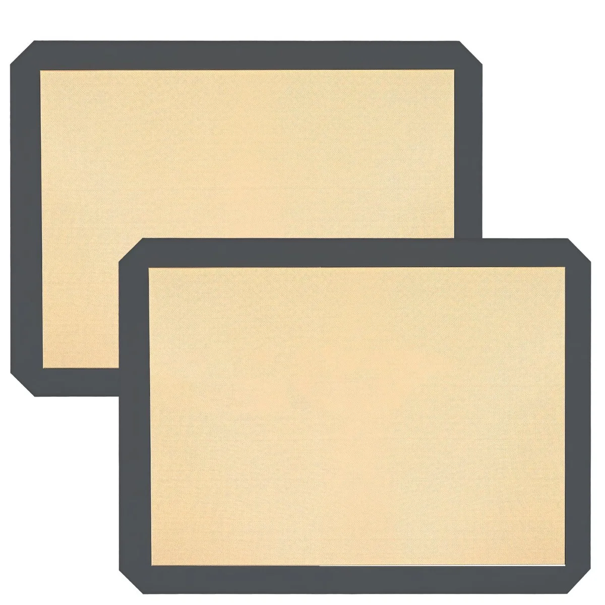 Two gray silicone baking mats, rectangular, 16.5 by 11.6 inches, stacked flat