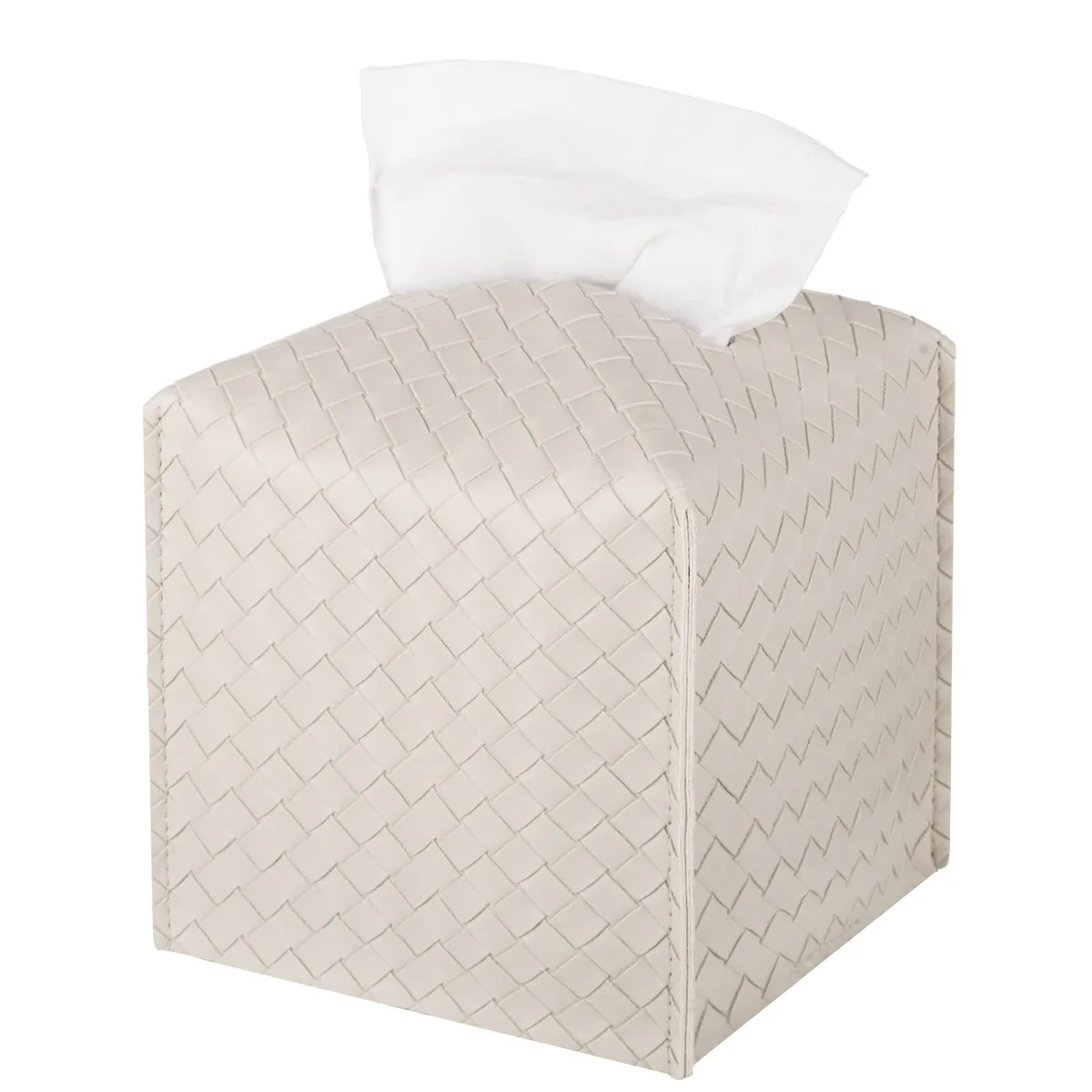 Square griege PU leather tissue box cover 5.12 in