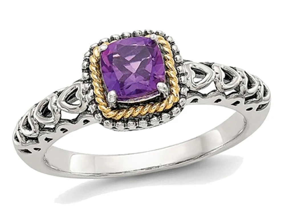 Gem &amp; Harmony Gem &amp; Harmony 5mm Natural Amethyst Cushion Ring Sterling Silver 14K Gold Accents — product photo