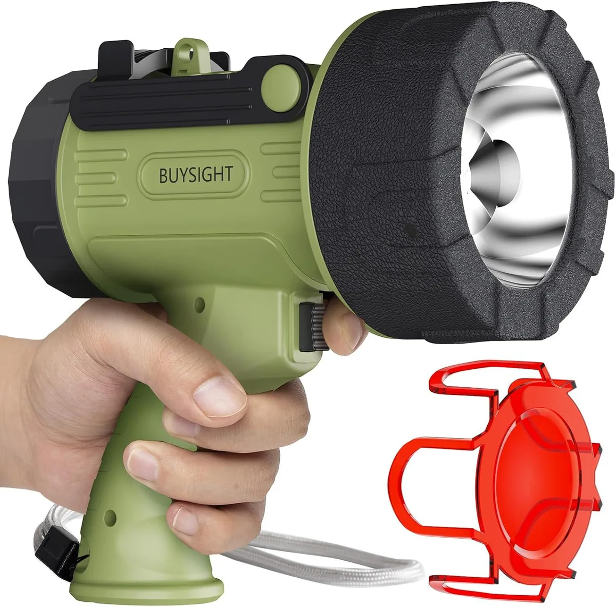Matcha green rechargeable spotlight flashlight with adjustable bracket and red filter