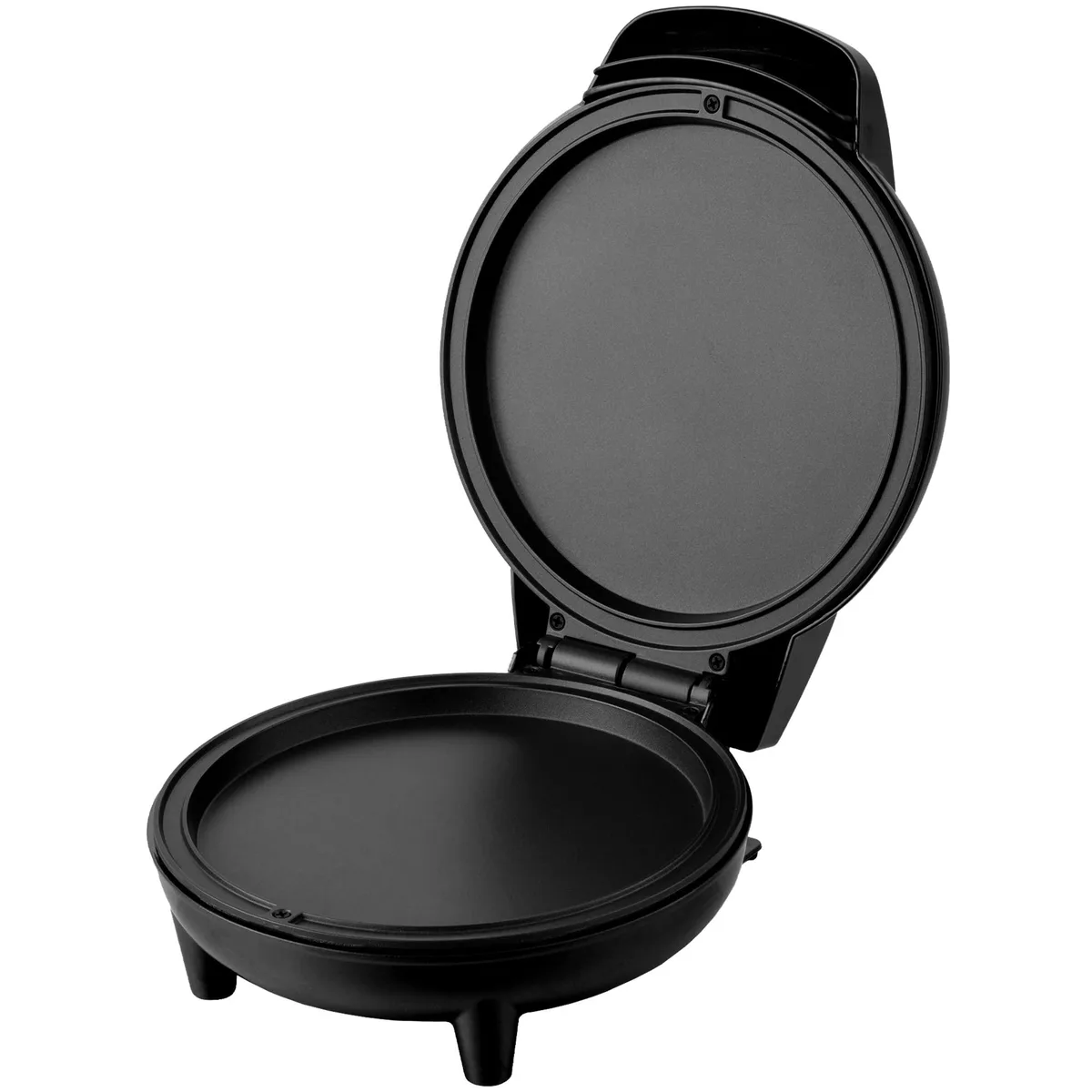 Compact black 7-inch griddle with non-stick plates and indicator lights