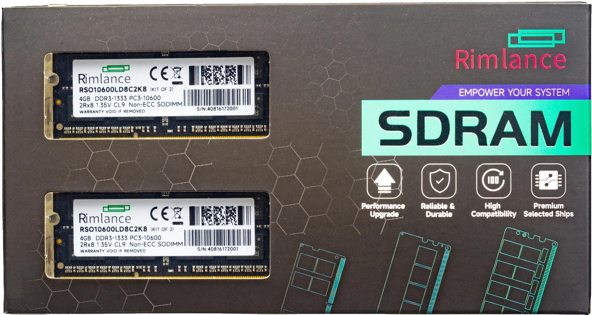 RIMLANCE RIMLANCE 8GB (2×4GB) DDR3 1333MHz 1.35V SODIMM laptop RAM — product photo