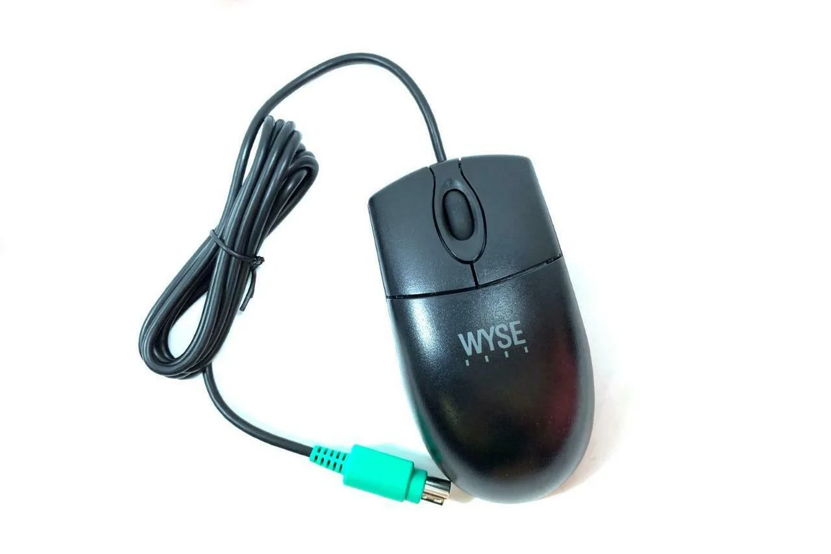 Black wired optical mouse with scroll wheel and PS/2 connector