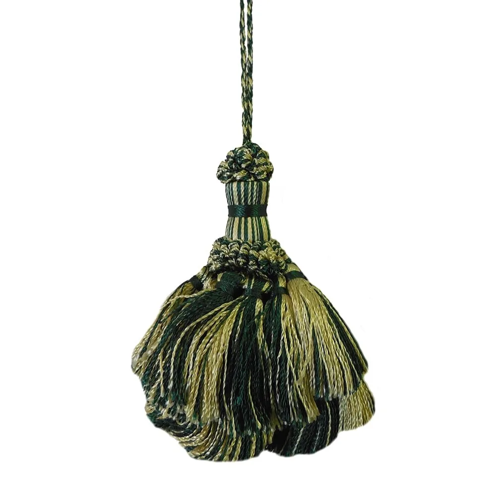 Blue fabric decorative tassel with braided hanging loop and layered fringe, 11.81 inches total length