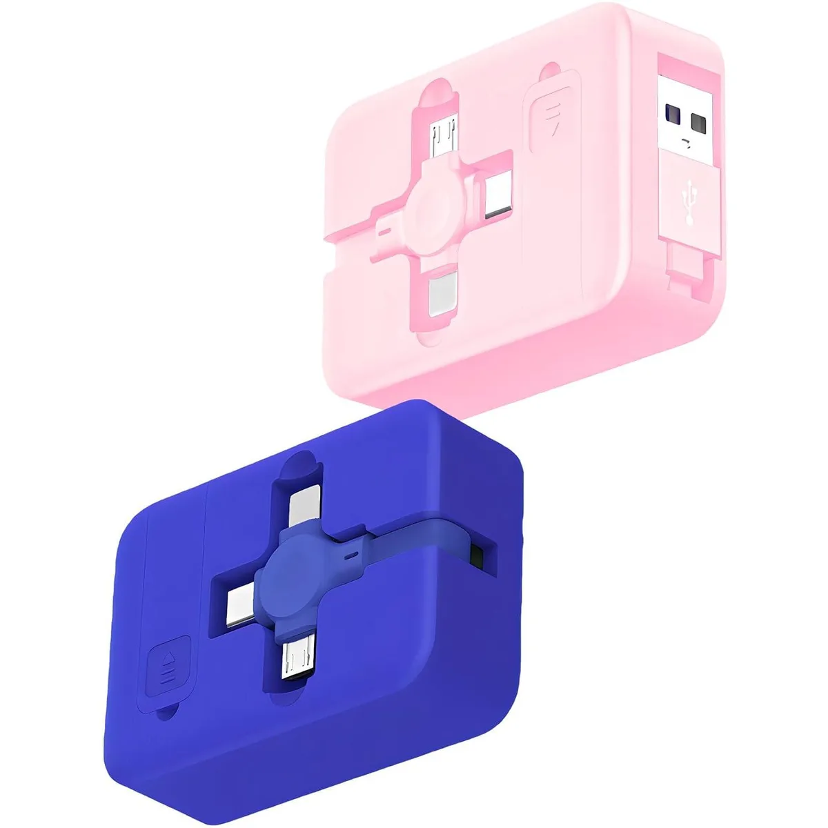 Mobee Mobee 2-pack 3-in-1 USB Retractable Cable with Stand Blue Pink — product photo