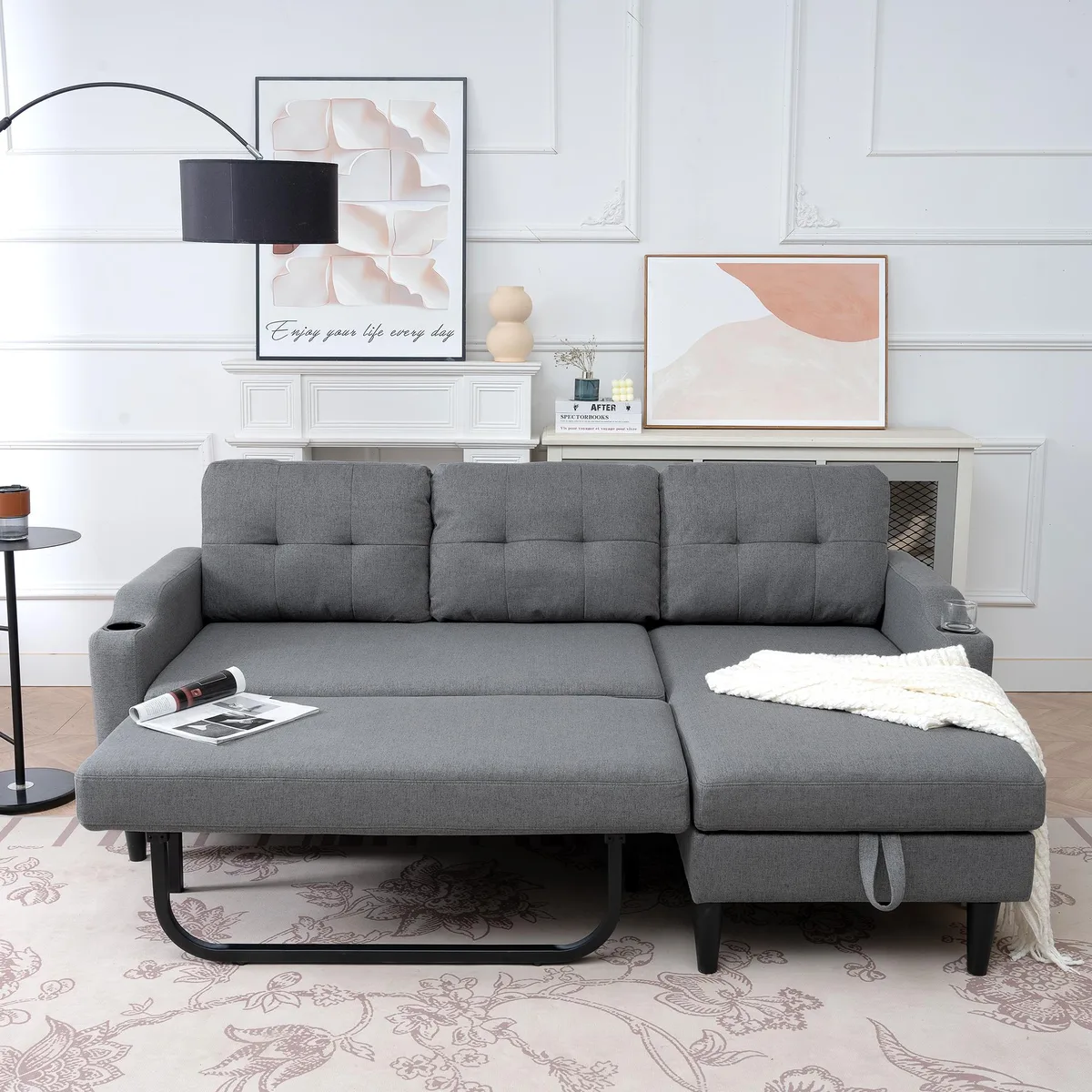 tuphen tuphen Grey Fabric Sofa with Storage — product photo