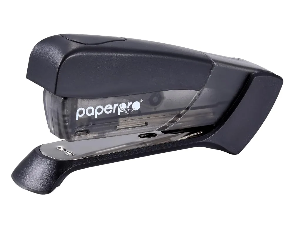 Black compact classic stapler, plastic body, half-strip, non-slip base