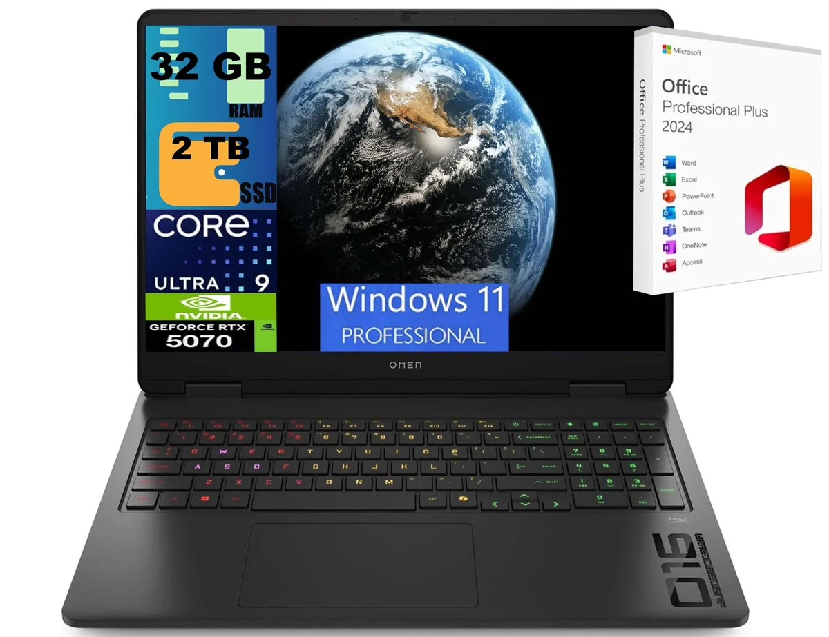HP HP OMEN 16 Raider Gaming Laptop, Intel Core Ultra 9 285H, RTX 5070, 32GB DDR5, 2TB PCIe SSD — product photo