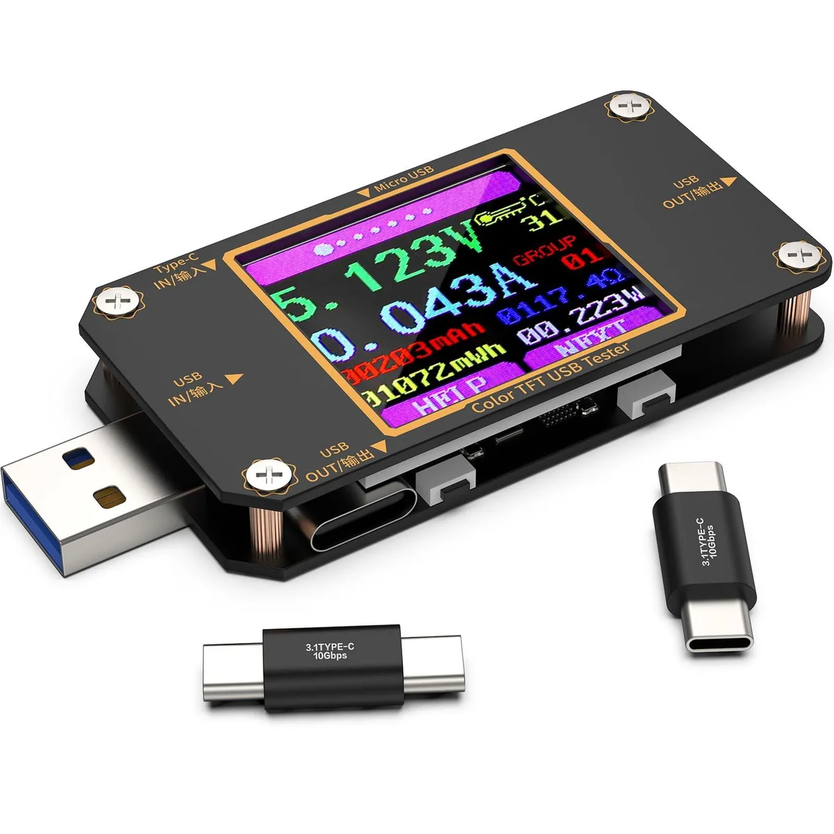 YOJOCK USB C Tester Multimeter 1.44in LCD 4.5-24.0V 8.0A — product photo