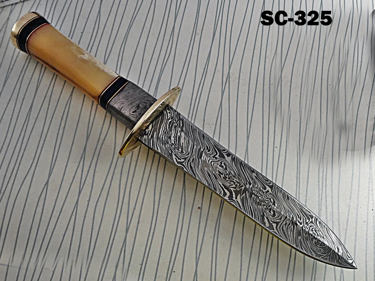 Damascus Depot Damascus Depot 13" hunting knife 7.5" blade camel bone bull horn bolster 58-60 HRC — product photo