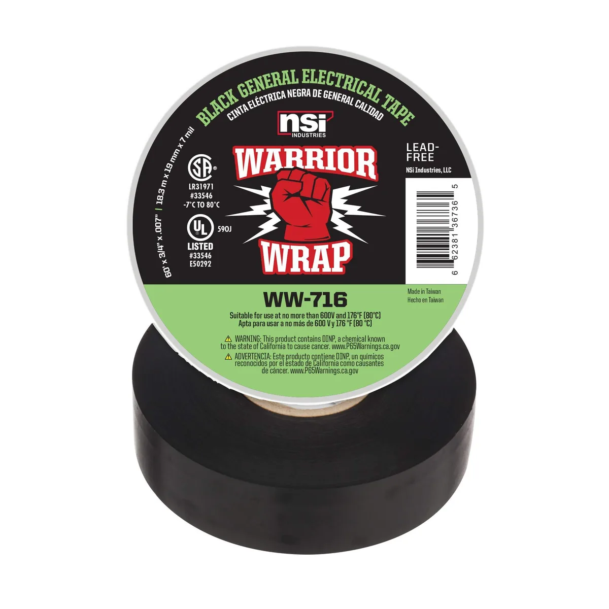 Black vinyl electrical tape roll, 60 ft length