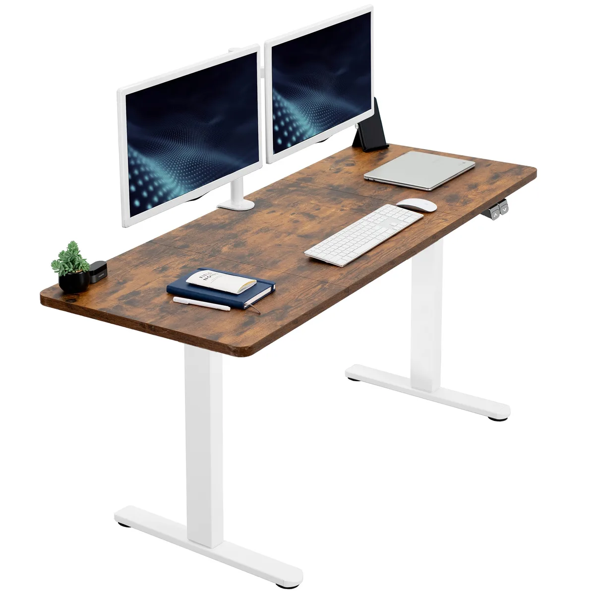 VIVO VIVO Electric 60x24 Standing Desk, Vintage Brown Top, White Frame — product photo