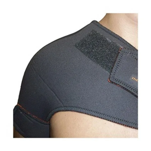 Black fabric shoulder support with hook-and-loop strap universal fit left or right large size 35 to 40 inches