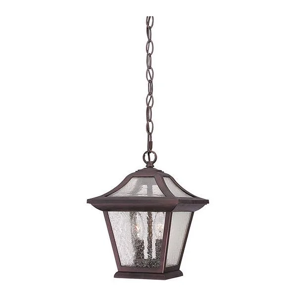 Two-light chandelier in arch bronze finish with textured seedy glass panels