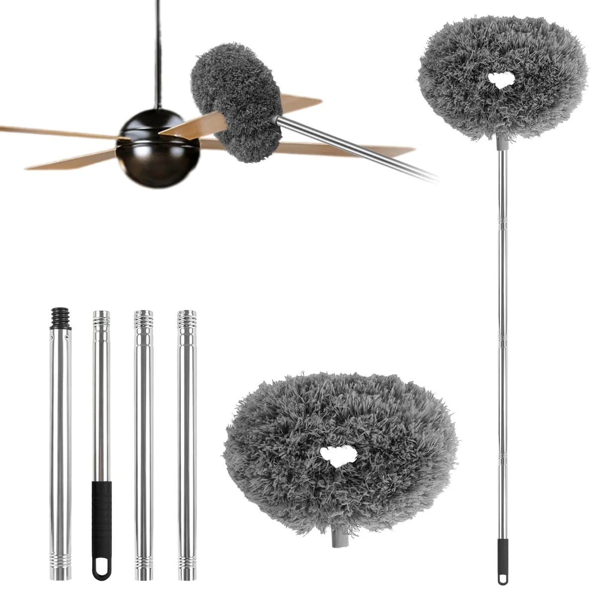 Black extendable duster with microfiber head and telescopic pole 13 to 49.7 inch