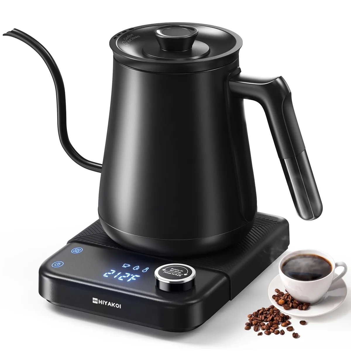  HIYAKOI Gooseneck Electric Kettle Black 0.8L 1200W — product photo