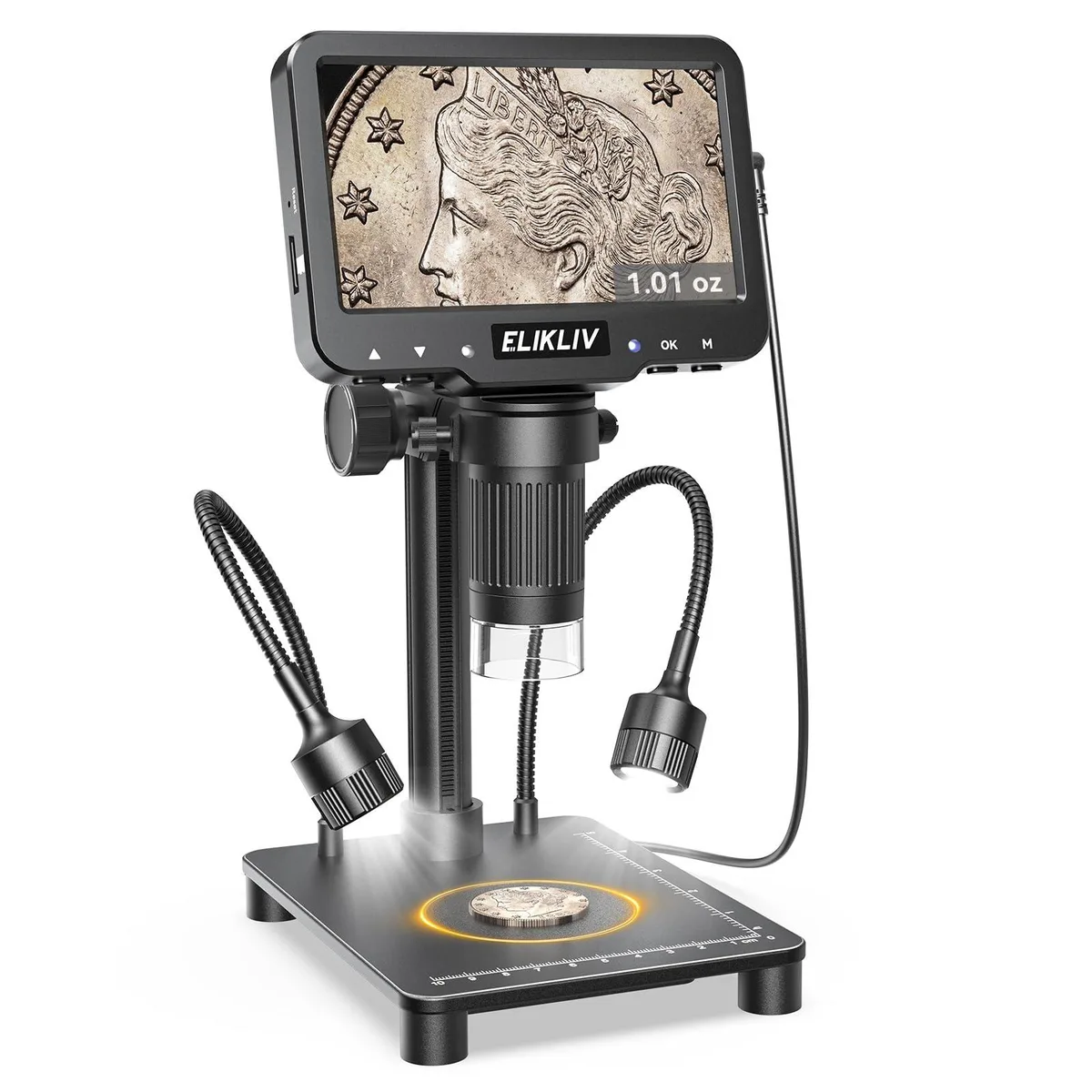  Elikliv EDM4 Weighing Digital Microscope 4.3" 12MP 1080P 10 LED 1000X 0.1g 300g — product photo