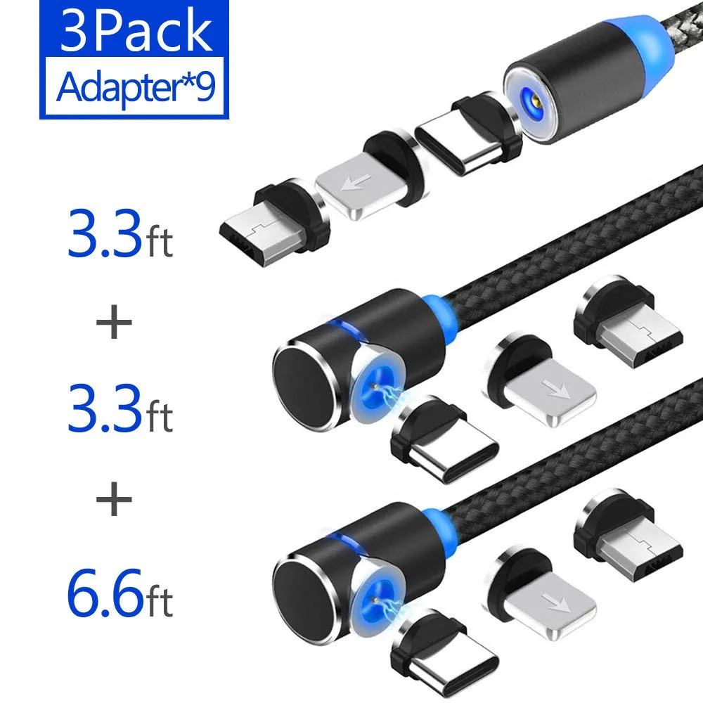 LUOM LUOM MC001 Magnetic USB-C Cable 3-Pack Black 3.3 ft 6.6 ft 2.4A — product photo
