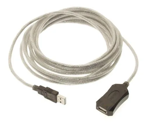 Black USB 2.0 active extension cable 16ft with inline booster module