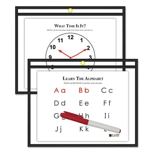 C-Line C-Line 40711 Reusable Dry Erase Pockets 12 x 9 Black educational supply — product photo
