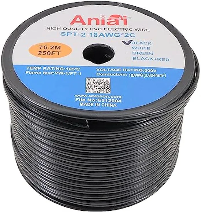 TAURKENAM TAURKENAM 18/2 SPT-2 Low Voltage Landscape Wire 250FT Black power adapter — product photo