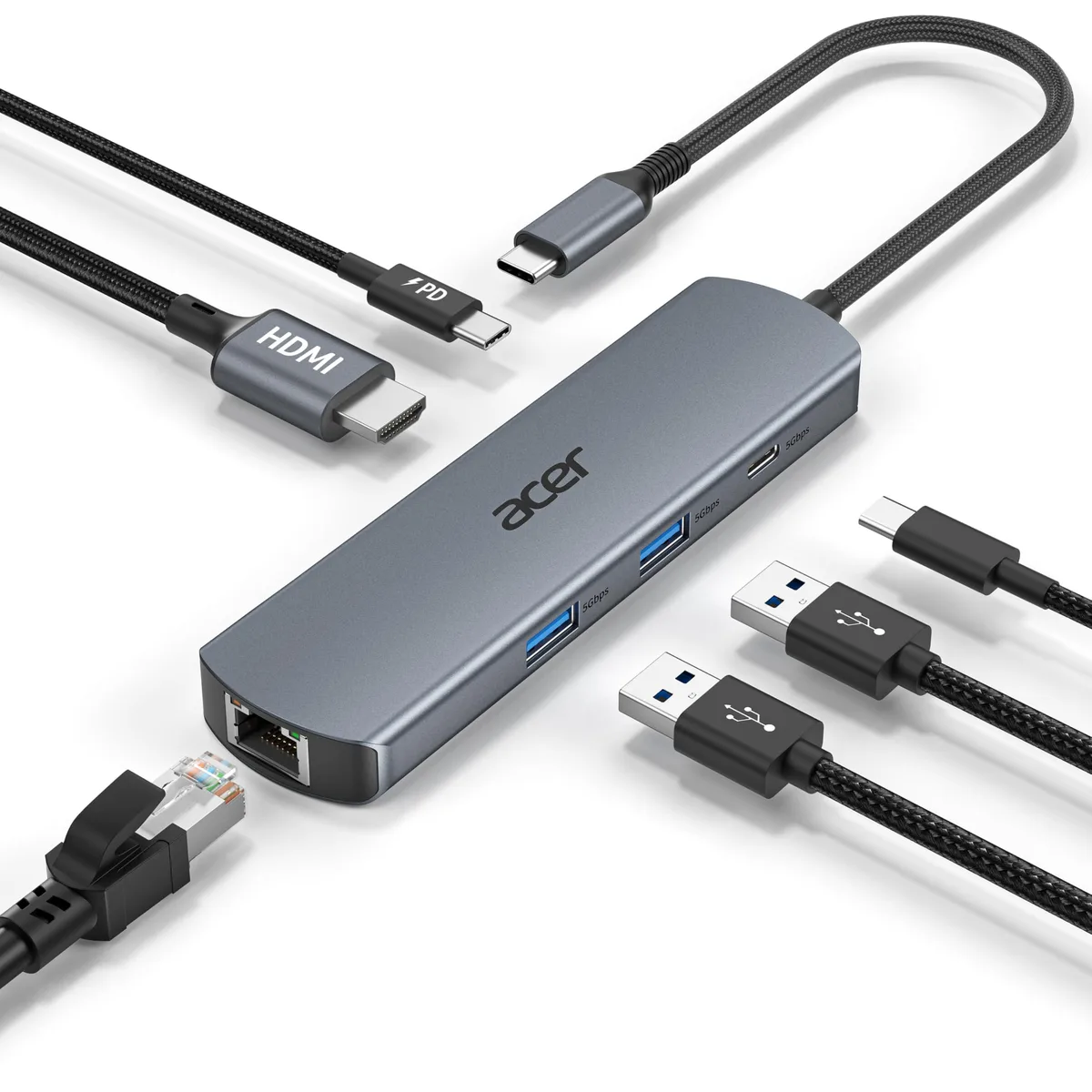 No Sew No Sew ODK5D0 USB display adapter 6 in 1 HDMI Ethernet 100W PD — product photo