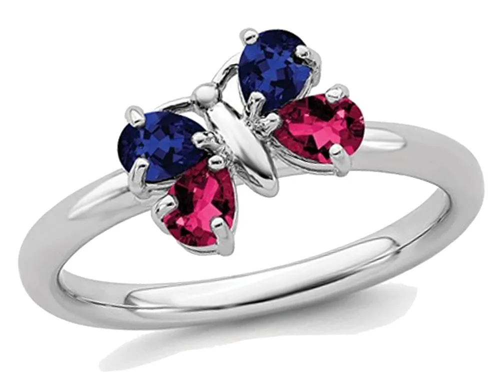 Gem &amp; Harmony Gem &amp; Harmony 0.8 ctw Lab Ruby &amp; Sapphire Butterfly Ring 925 Silver — product photo