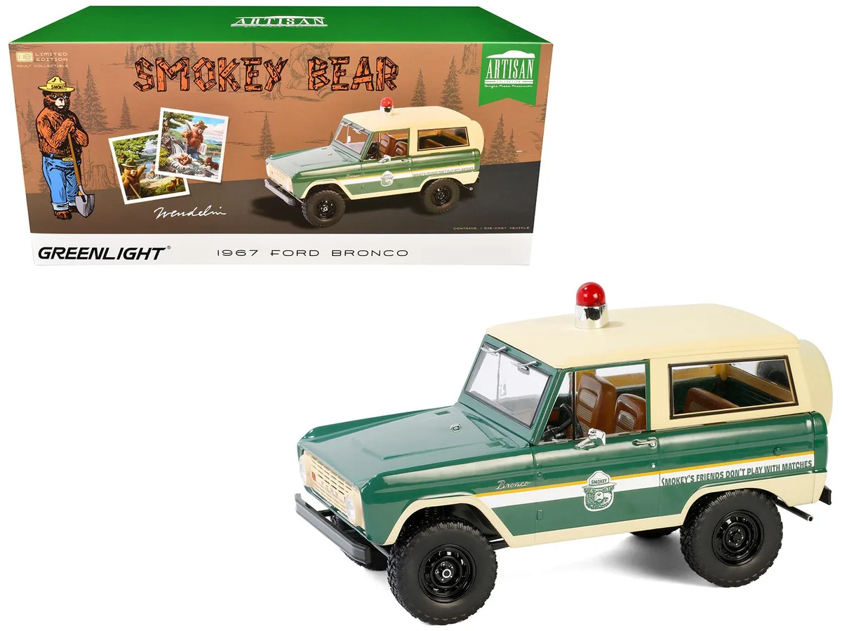 GREENLIGHT GREENLIGHT 1967 Ford Bronco Smokey Bear Forest Ranger 1/18 Diecast Hobby Collectible — product photo
