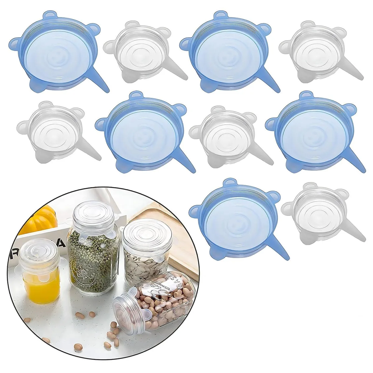 Blue silicone stretch lids in two round sizes, 10-pack