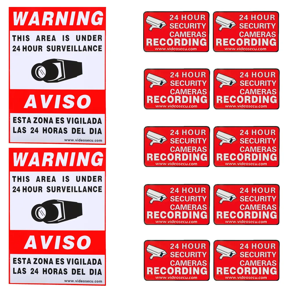VideoSecu VideoSecu CCTV Warning Signs 2 Large 10 Small Decals S002K10-N1 — product photo