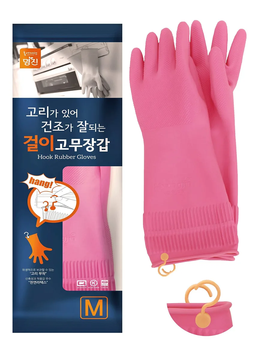  Myungjin Rubber Gloves Medium Pink with Hang-Dry Hook — product photo